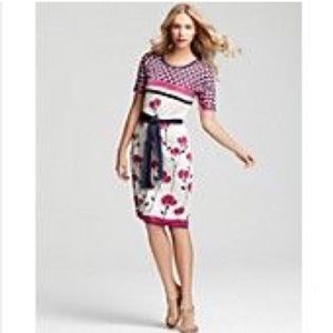 Tory Burch Melba Poppy Silk Pink and White Midi Dress